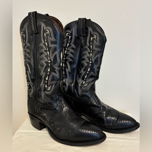 Tony Lama Men’s Nacogdoches Teju Lizard Black Leather Western Boot; Size 8.5D - Picture 1 of 16